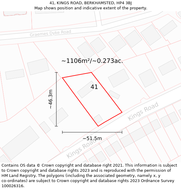 41, KINGS ROAD, BERKHAMSTED, HP4 3BJ: Plot and title map