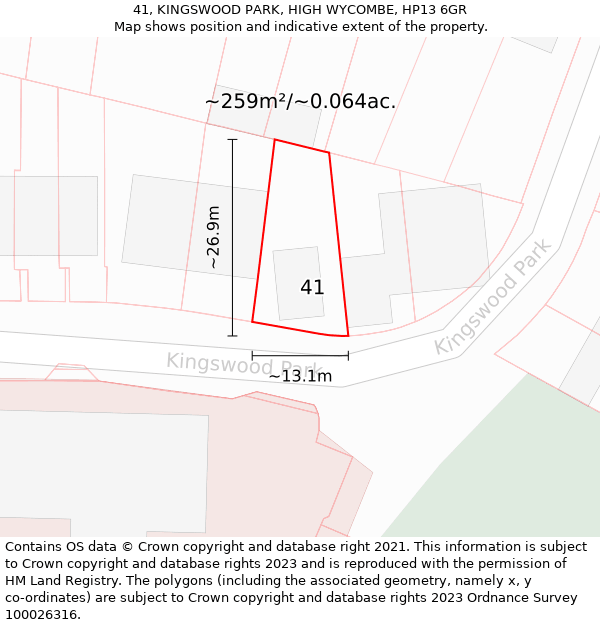 41, KINGSWOOD PARK, HIGH WYCOMBE, HP13 6GR: Plot and title map