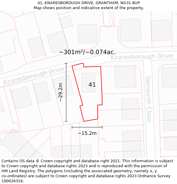 41, KNARESBOROUGH DRIVE, GRANTHAM, NG31 8UP: Plot and title map