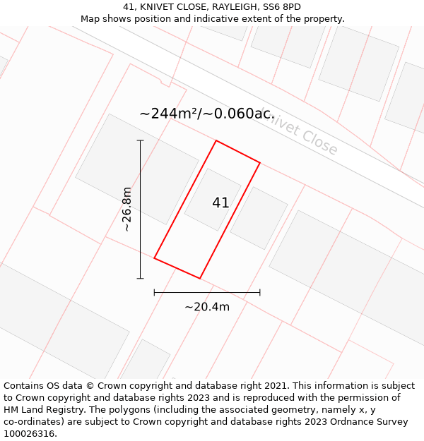 41, KNIVET CLOSE, RAYLEIGH, SS6 8PD: Plot and title map