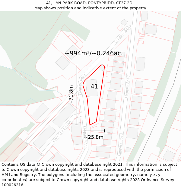 41, LAN PARK ROAD, PONTYPRIDD, CF37 2DL: Plot and title map