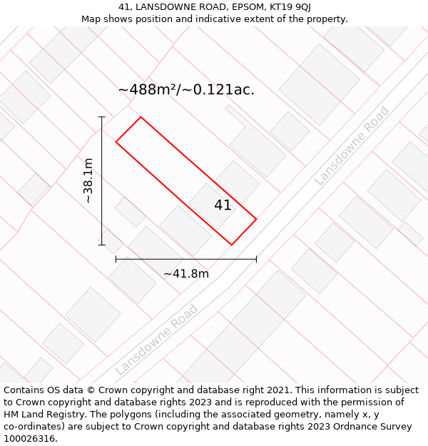 41, LANSDOWNE ROAD, EPSOM, KT19 9QJ: Plot and title map