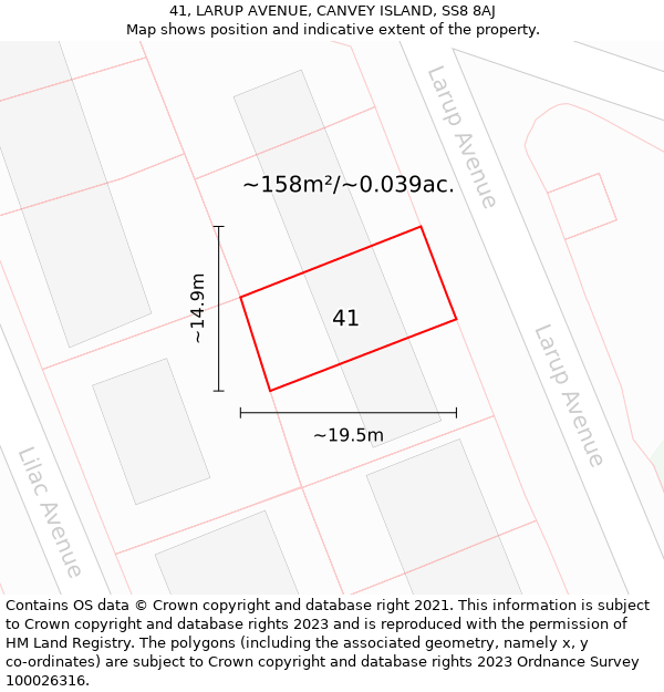 41, LARUP AVENUE, CANVEY ISLAND, SS8 8AJ: Plot and title map