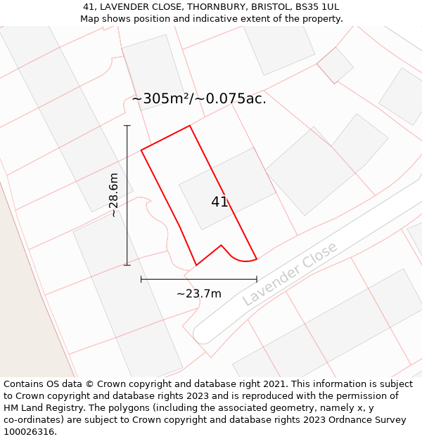 41, LAVENDER CLOSE, THORNBURY, BRISTOL, BS35 1UL: Plot and title map