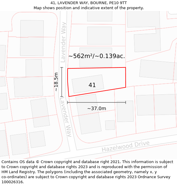 41, LAVENDER WAY, BOURNE, PE10 9TT: Plot and title map