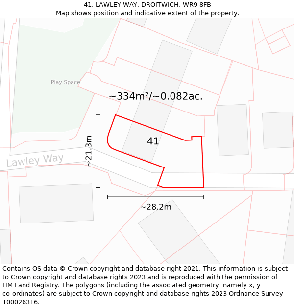 41, LAWLEY WAY, DROITWICH, WR9 8FB: Plot and title map