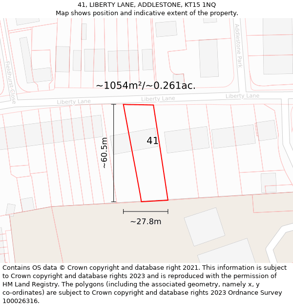 41, LIBERTY LANE, ADDLESTONE, KT15 1NQ: Plot and title map