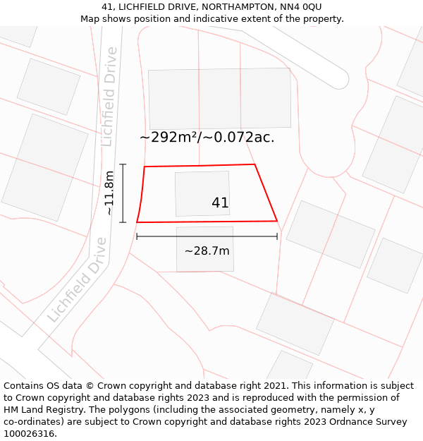 41, LICHFIELD DRIVE, NORTHAMPTON, NN4 0QU: Plot and title map