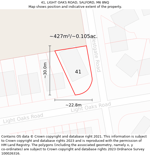 41, LIGHT OAKS ROAD, SALFORD, M6 8NQ: Plot and title map