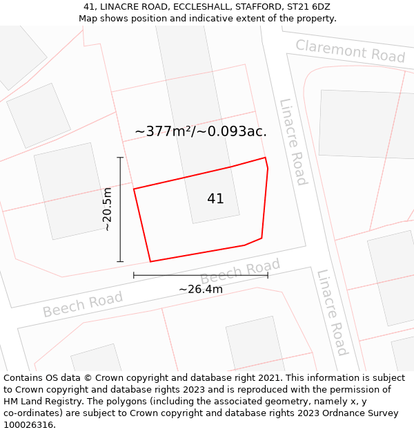 41, LINACRE ROAD, ECCLESHALL, STAFFORD, ST21 6DZ: Plot and title map