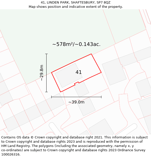 41, LINDEN PARK, SHAFTESBURY, SP7 8QZ: Plot and title map