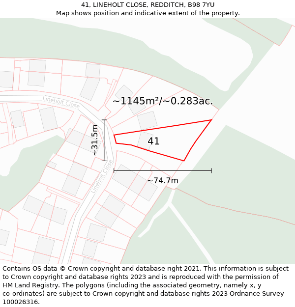 41, LINEHOLT CLOSE, REDDITCH, B98 7YU: Plot and title map