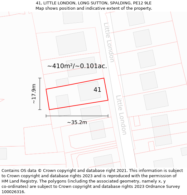 41, LITTLE LONDON, LONG SUTTON, SPALDING, PE12 9LE: Plot and title map