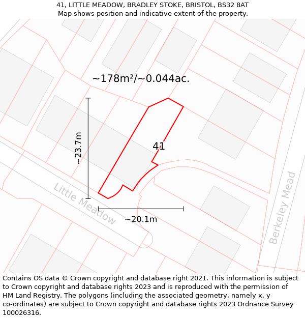 41, LITTLE MEADOW, BRADLEY STOKE, BRISTOL, BS32 8AT: Plot and title map