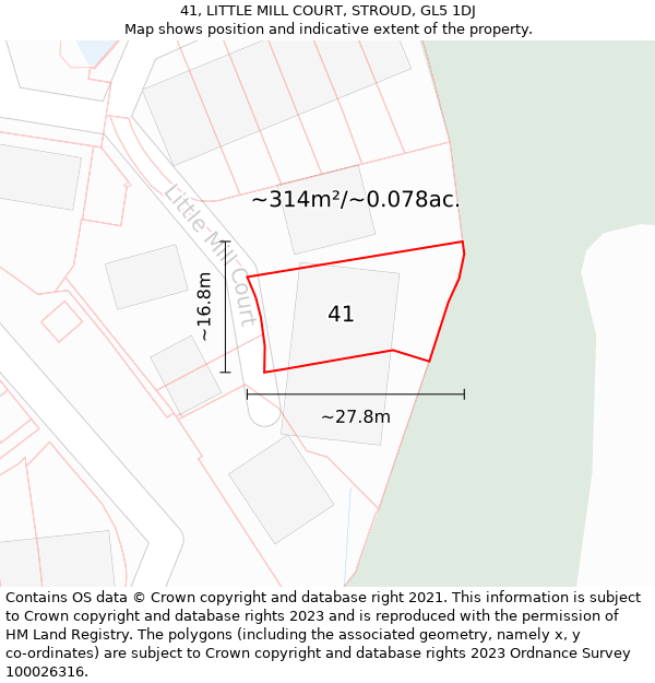 41, LITTLE MILL COURT, STROUD, GL5 1DJ: Plot and title map