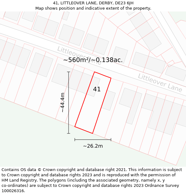 41, LITTLEOVER LANE, DERBY, DE23 6JH: Plot and title map