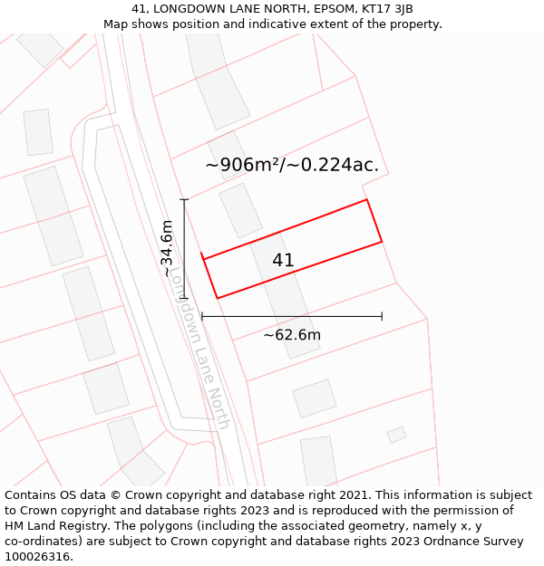 41, LONGDOWN LANE NORTH, EPSOM, KT17 3JB: Plot and title map