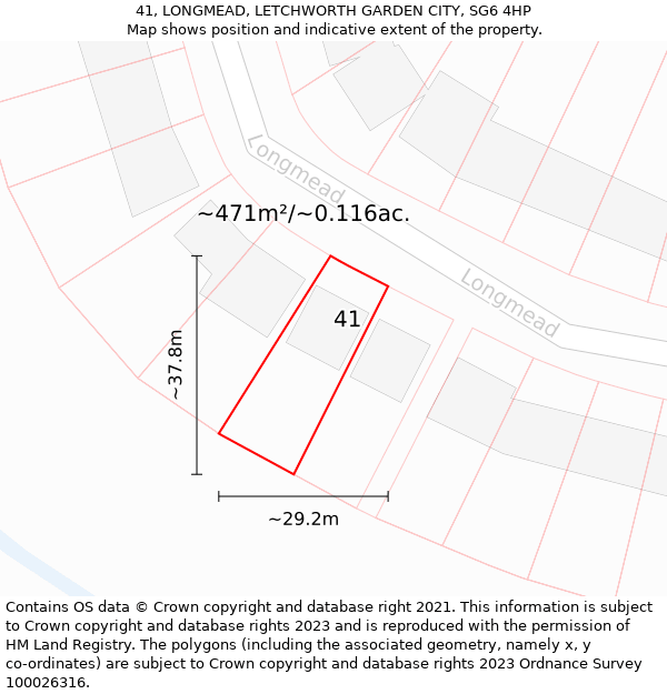 41, LONGMEAD, LETCHWORTH GARDEN CITY, SG6 4HP: Plot and title map