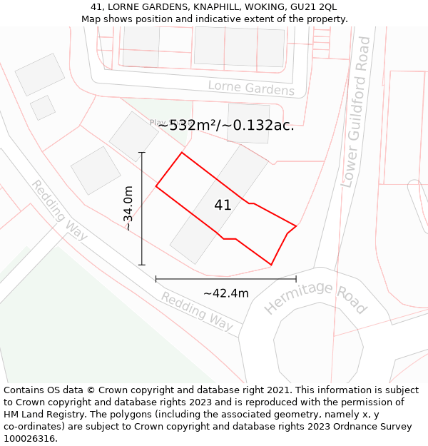 41, LORNE GARDENS, KNAPHILL, WOKING, GU21 2QL: Plot and title map