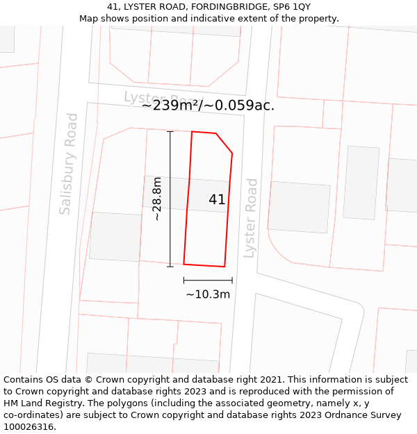 41, LYSTER ROAD, FORDINGBRIDGE, SP6 1QY: Plot and title map