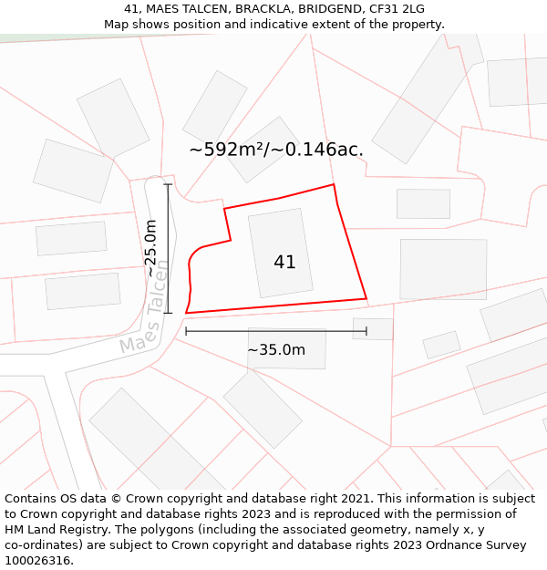 41, MAES TALCEN, BRACKLA, BRIDGEND, CF31 2LG: Plot and title map