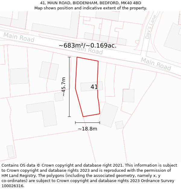 41, MAIN ROAD, BIDDENHAM, BEDFORD, MK40 4BD: Plot and title map