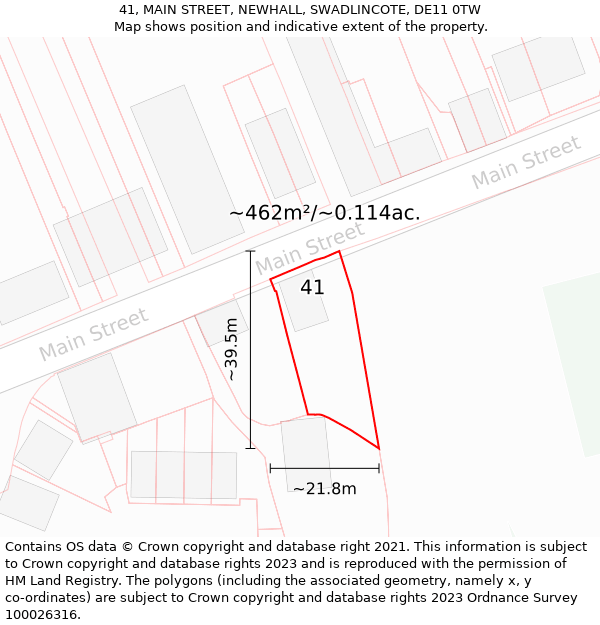 41, MAIN STREET, NEWHALL, SWADLINCOTE, DE11 0TW: Plot and title map