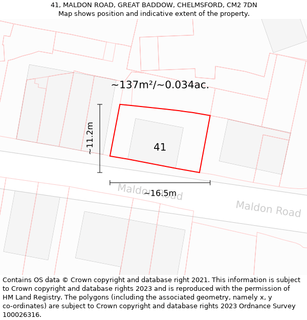 41, MALDON ROAD, GREAT BADDOW, CHELMSFORD, CM2 7DN: Plot and title map