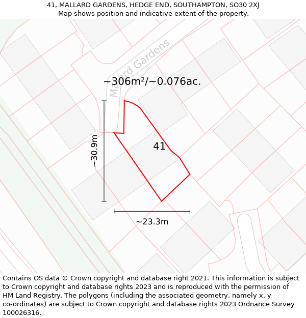 41, MALLARD GARDENS, HEDGE END, SOUTHAMPTON, SO30 2XJ: Plot and title map