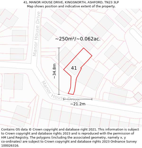 41, MANOR HOUSE DRIVE, KINGSNORTH, ASHFORD, TN23 3LP: Plot and title map