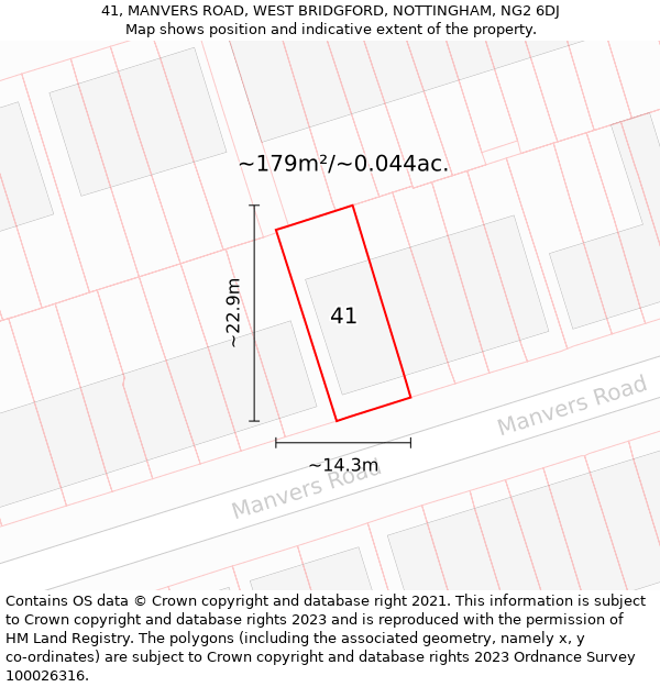 41, MANVERS ROAD, WEST BRIDGFORD, NOTTINGHAM, NG2 6DJ: Plot and title map