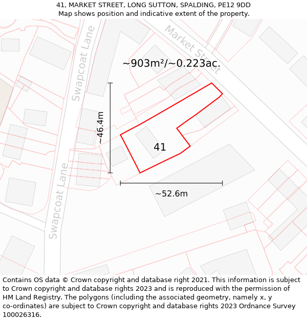 41, MARKET STREET, LONG SUTTON, SPALDING, PE12 9DD: Plot and title map