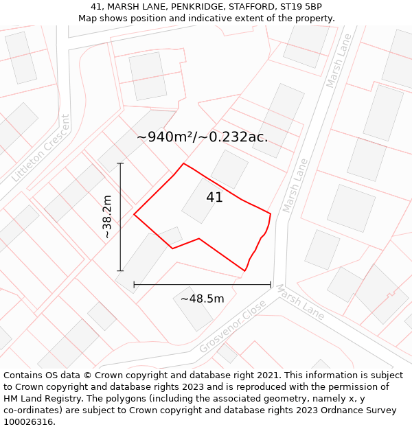 41, MARSH LANE, PENKRIDGE, STAFFORD, ST19 5BP: Plot and title map