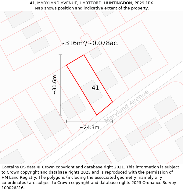 41, MARYLAND AVENUE, HARTFORD, HUNTINGDON, PE29 1PX: Plot and title map