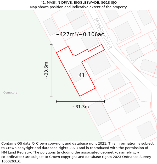 41, MASKIN DRIVE, BIGGLESWADE, SG18 8JQ: Plot and title map