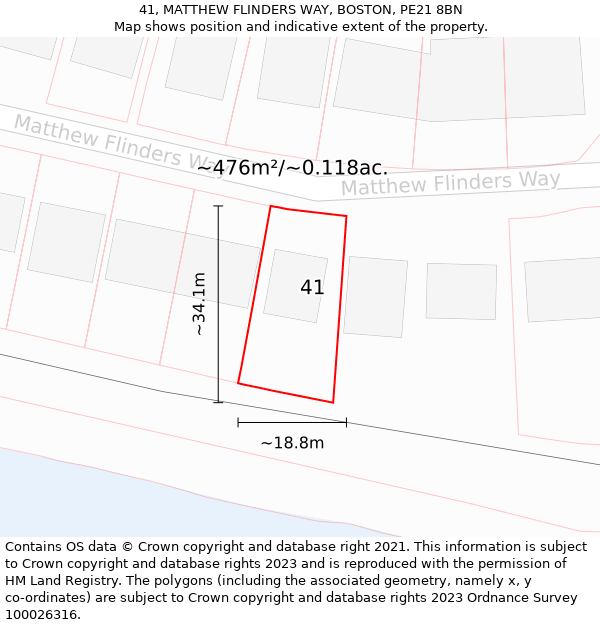 41, MATTHEW FLINDERS WAY, BOSTON, PE21 8BN: Plot and title map