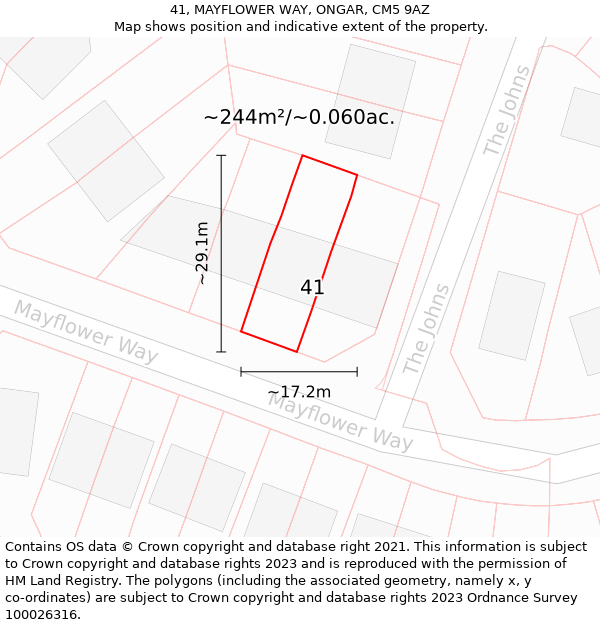 41, MAYFLOWER WAY, ONGAR, CM5 9AZ: Plot and title map