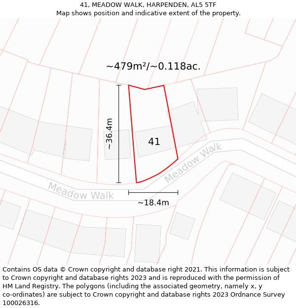 41, MEADOW WALK, HARPENDEN, AL5 5TF: Plot and title map