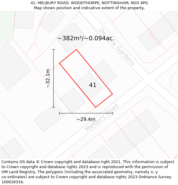 41, MELBURY ROAD, WOODTHORPE, NOTTINGHAM, NG5 4PG: Plot and title map