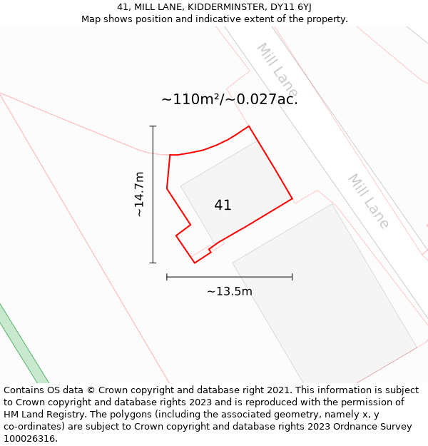 41, MILL LANE, KIDDERMINSTER, DY11 6YJ: Plot and title map