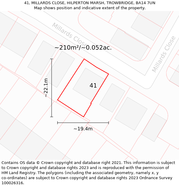 41, MILLARDS CLOSE, HILPERTON MARSH, TROWBRIDGE, BA14 7UN: Plot and title map