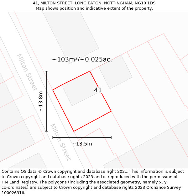 41, MILTON STREET, LONG EATON, NOTTINGHAM, NG10 1DS: Plot and title map