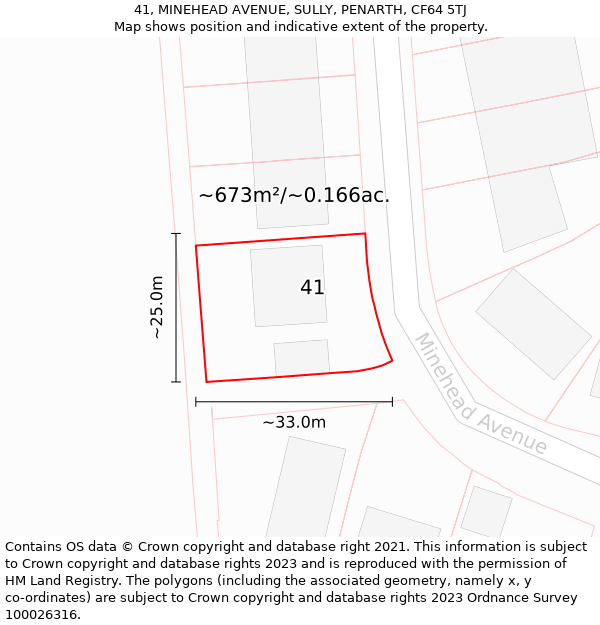 41, MINEHEAD AVENUE, SULLY, PENARTH, CF64 5TJ: Plot and title map