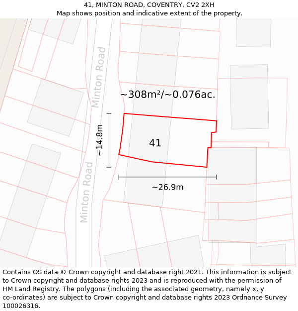 41, MINTON ROAD, COVENTRY, CV2 2XH: Plot and title map