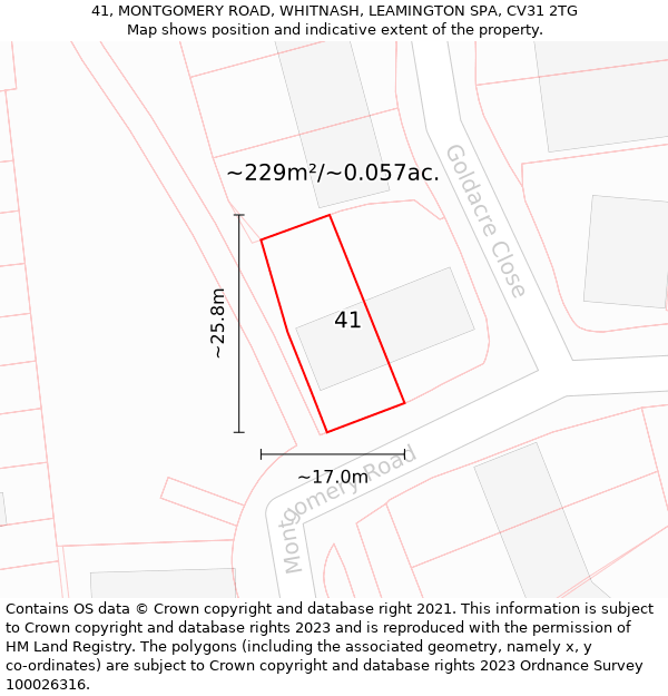 41, MONTGOMERY ROAD, WHITNASH, LEAMINGTON SPA, CV31 2TG: Plot and title map