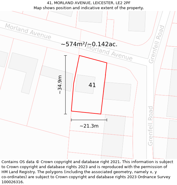 41, MORLAND AVENUE, LEICESTER, LE2 2PF: Plot and title map