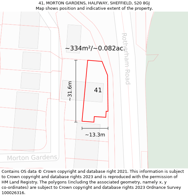 41, MORTON GARDENS, HALFWAY, SHEFFIELD, S20 8GJ: Plot and title map