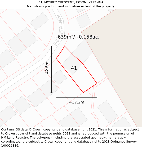 41, MOSPEY CRESCENT, EPSOM, KT17 4NA: Plot and title map