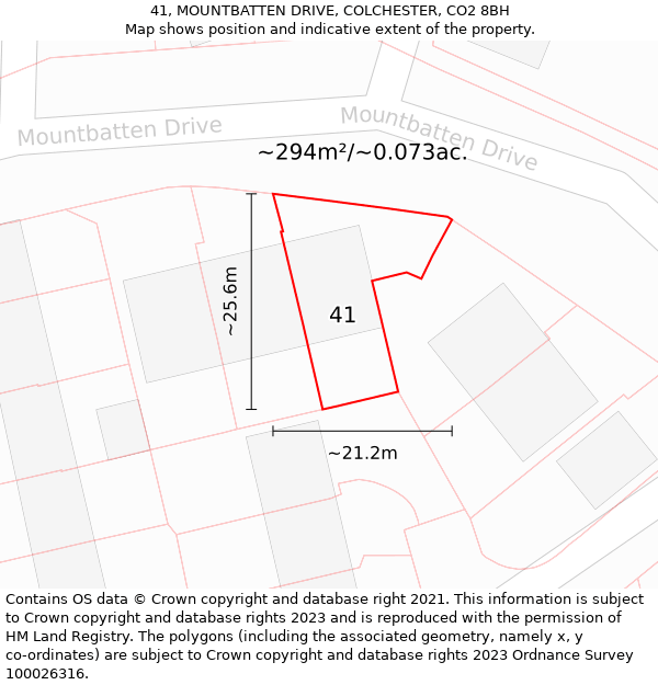 41, MOUNTBATTEN DRIVE, COLCHESTER, CO2 8BH: Plot and title map