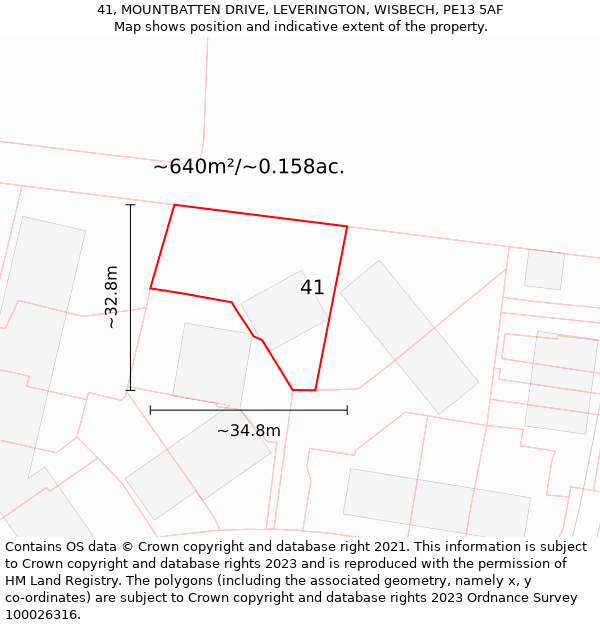 41, MOUNTBATTEN DRIVE, LEVERINGTON, WISBECH, PE13 5AF: Plot and title map